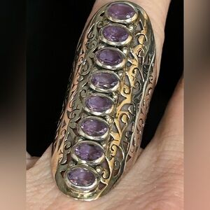 Artisan Silver Filigree Ring with 8 Amethyst Stones